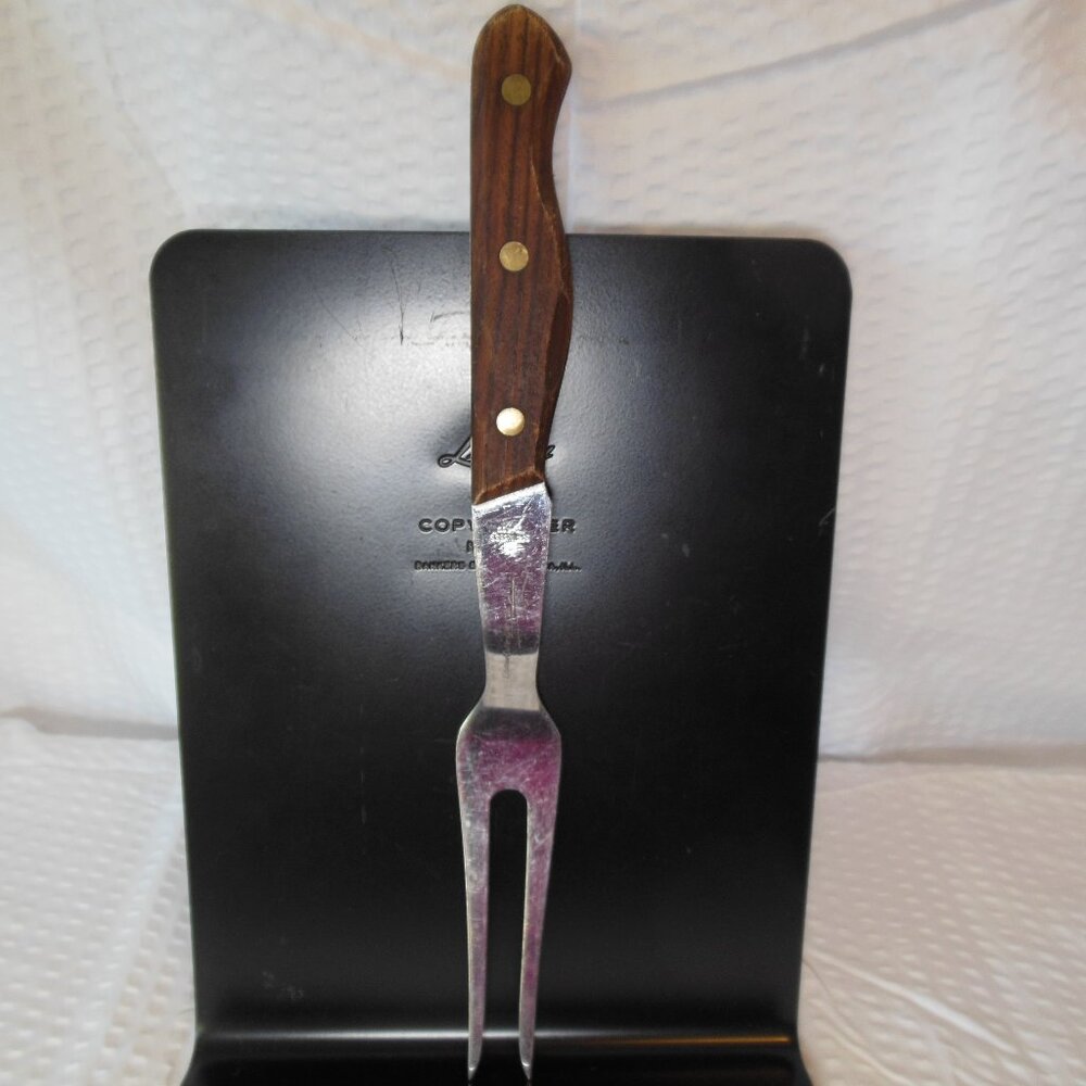 fork for meat vintage Lifetime Cutlery brand Jet Cut stainless steel wooden hndl